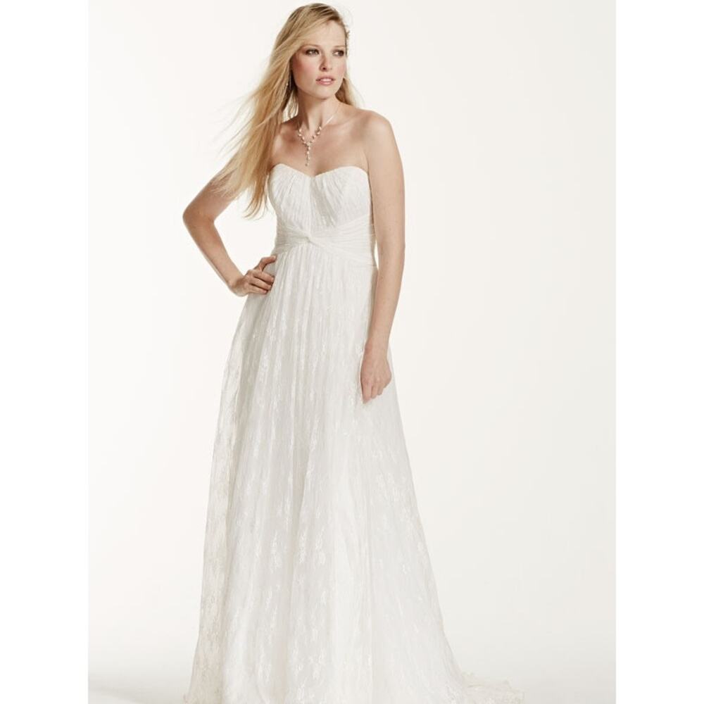 Galina KP3696 Elegant White Lace Sweetheart Wedding Dress w/ Sweep Train Size 4